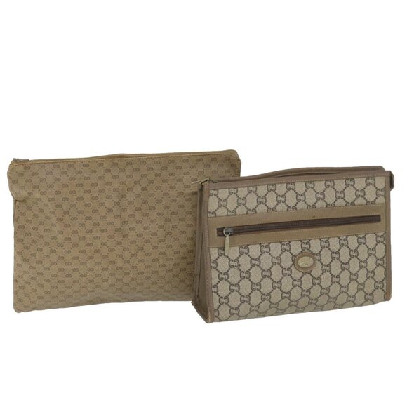 GUCCI GG PLUS Canvas Clutch Bag PVC Leather 2Set Beige - Picture 1 of 15